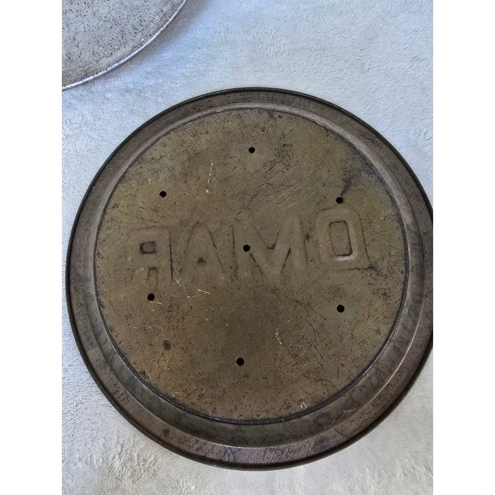 Vintage Mirro Aluminum 8 Inch Pie Pan and Omar Advertising Metal Pie Tin Set